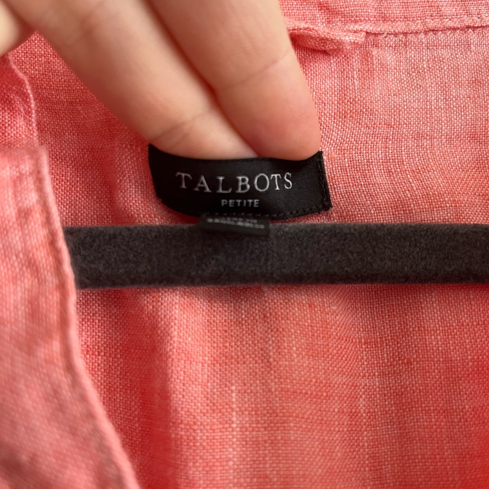 Talbots 100% Linen Salmon Pink Shirtdress Lagenlook Beachy Sz Large *PETITE* - Picture 4 of 11